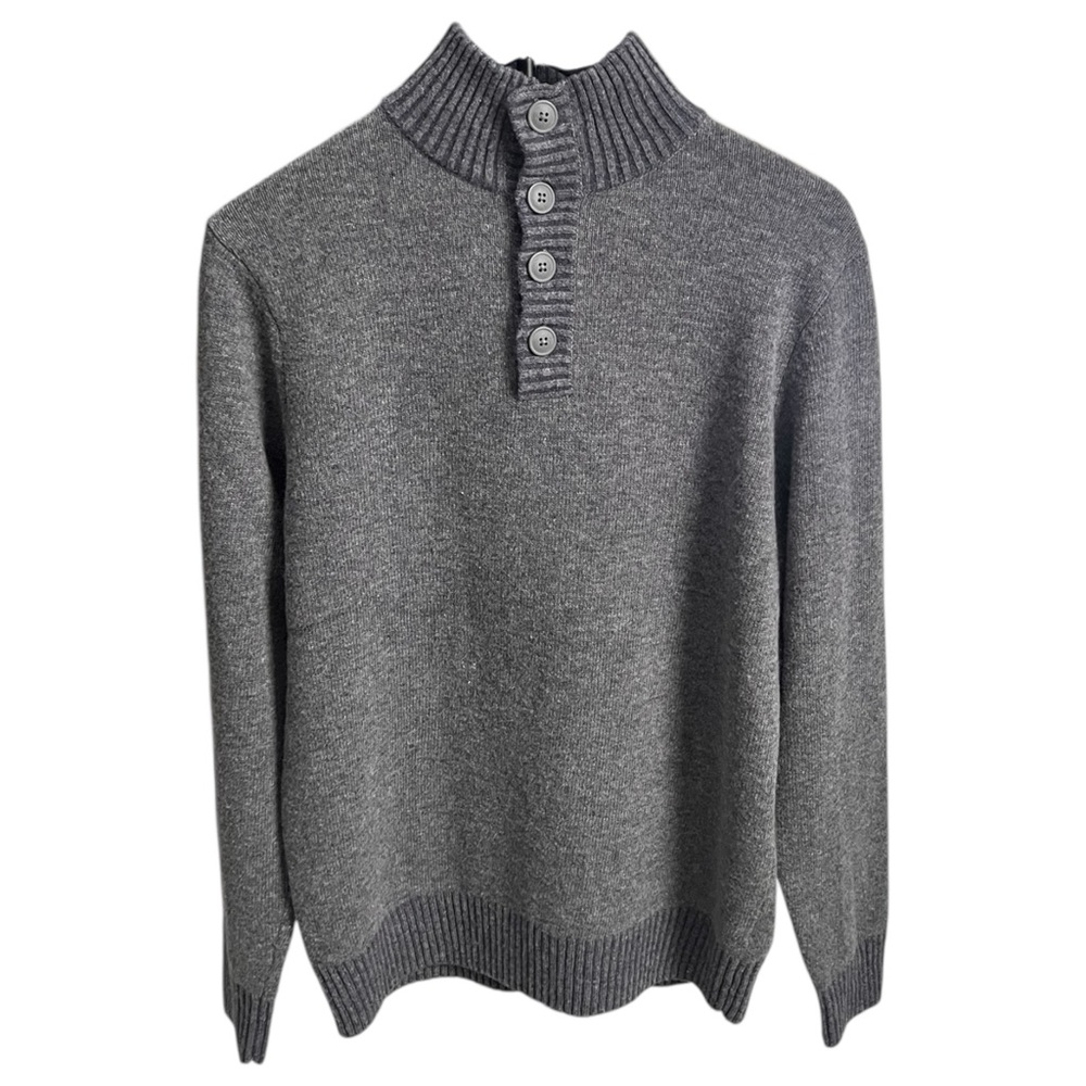 Wilkens Bros Men’s Gray Ribbed Mock Neck Henley Sweater Button Placket Size M